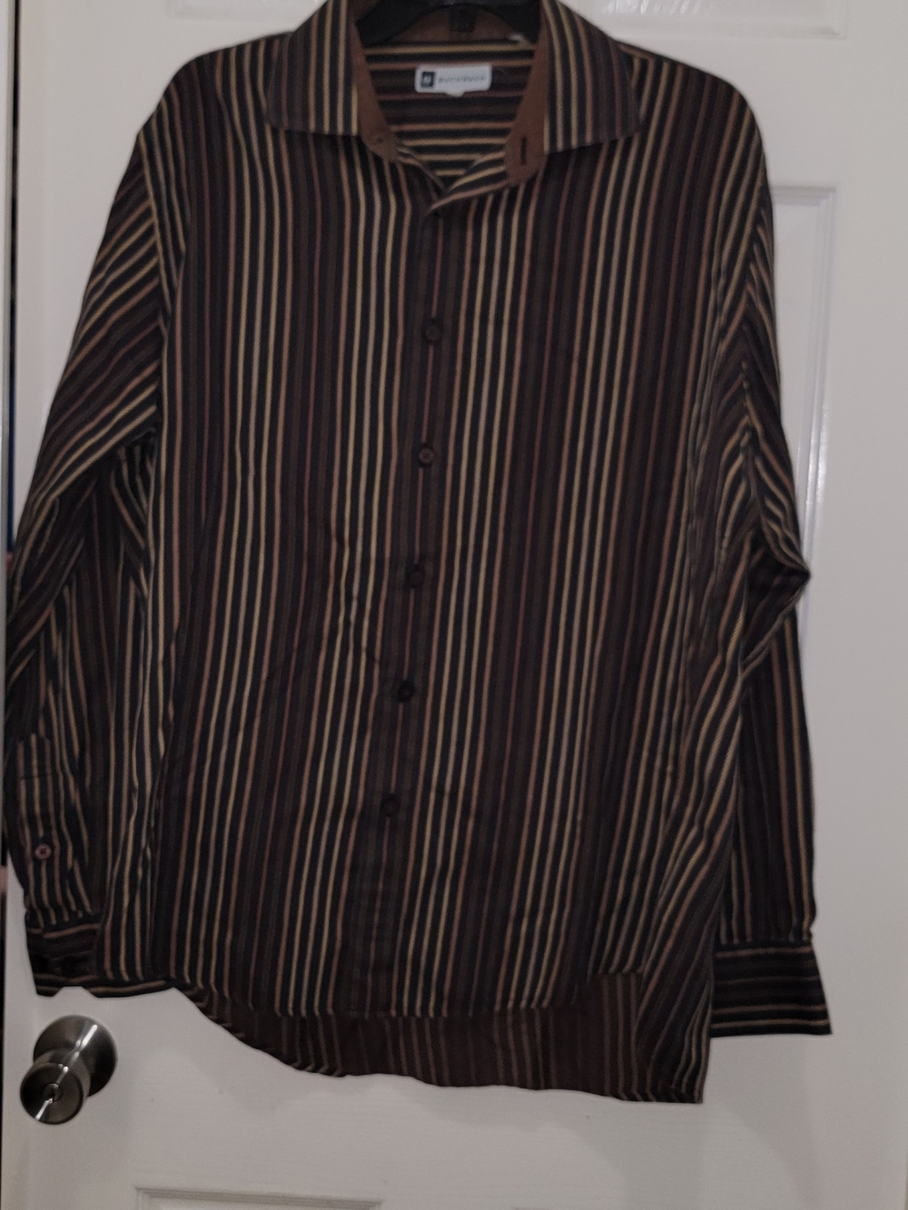 Bachrach Brown and Tan Vertical Stripe Dress Shirt
